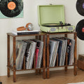 LELELINKY 2-Tier Record Player Stand with Vinyl Record Storage up to 100 Albums, Bedroom Record Holder and Multi-Functional End Table for Living Room, Brown