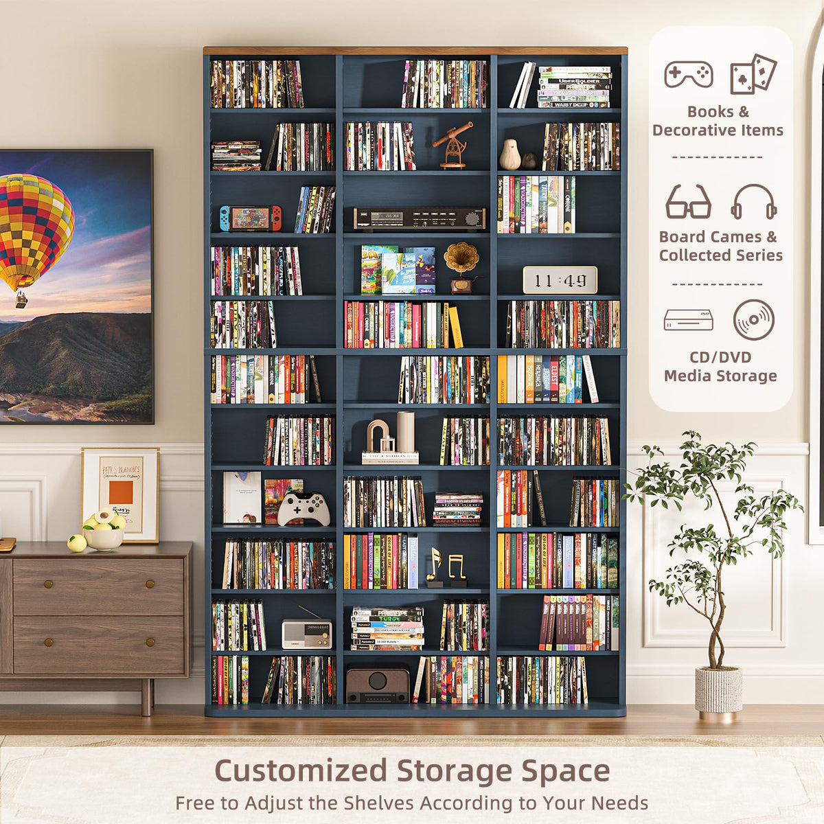 LELELINKY 11 Tier Tall Display Cabinet, Black Media Storage Cabinet