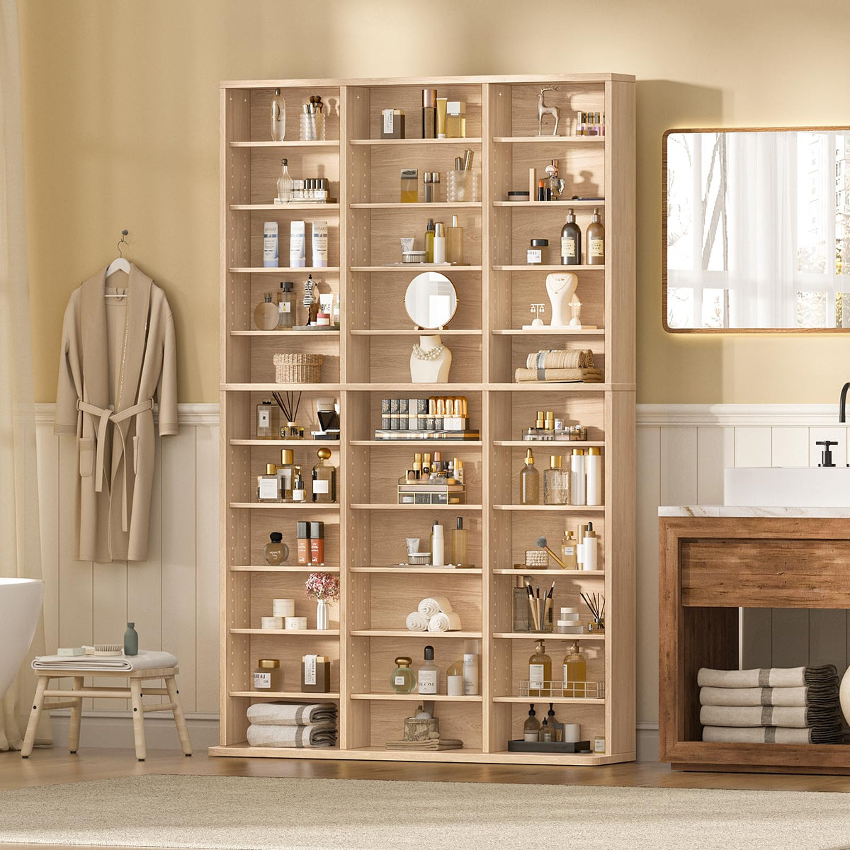 LELELINKY 11 Tier Tall Display Cabinet, Black Media Storage Cabinet