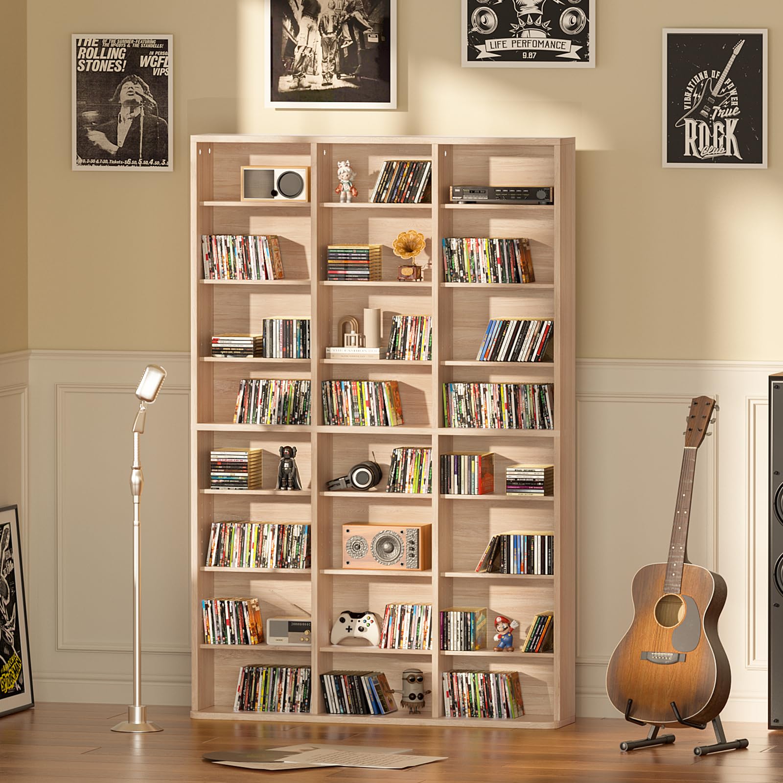 LELELINKY 11 Tier Tall Display Cabinet, Black Media Storage Cabinet