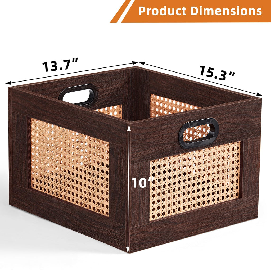 LELELINKY 2 Pack Vinyl Record Storage Crates, Rattan Vinyl Record Holder