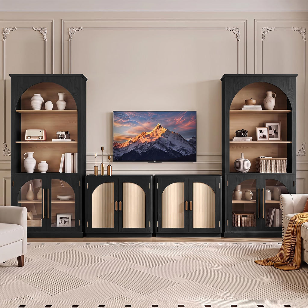 LELELINKY Arched Bookshelf with Tempered Glass Doors, 67" Tall Bookcase