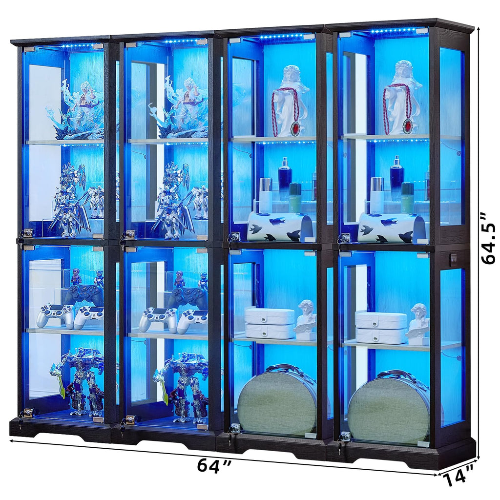 LELELINKY Farmhouse Narrow Glass Display Cabinet with Doors & Lock, Walnut
