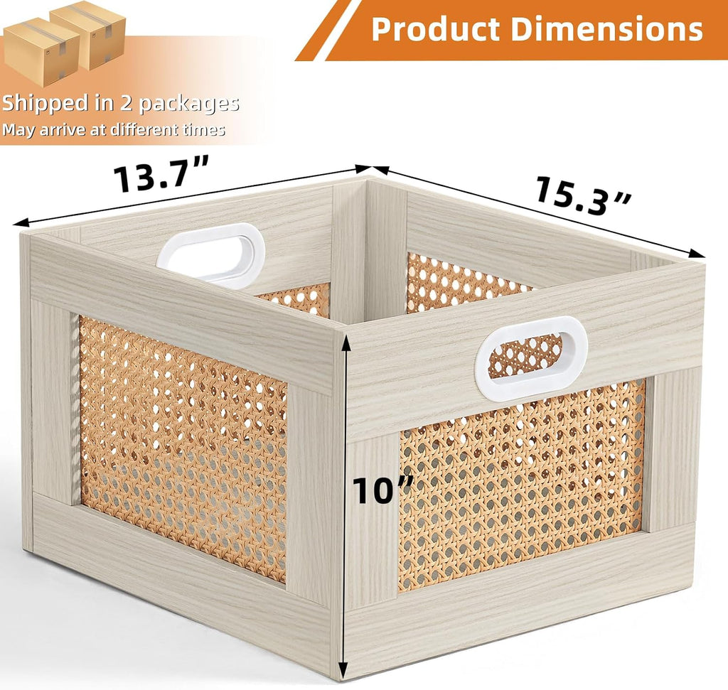 LELELINKY 2 Pack Vinyl Record Storage Crates, Rattan Vinyl Record Holder