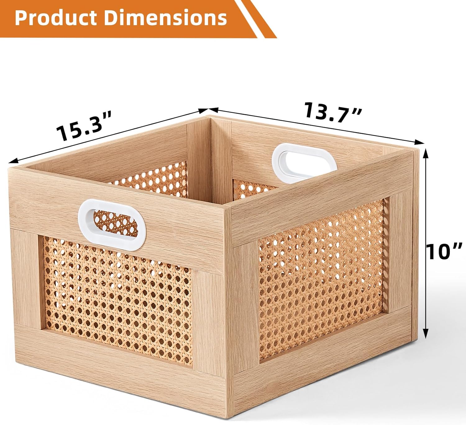 LELELINKY Vinyl Record Storage Crate, Rattan Wooden Record Crate for Vinyls, Vinyl Record Holder with Handle, Multifunctional Records Stand Holder Vinyls Organizer for 75 LPs, Natural