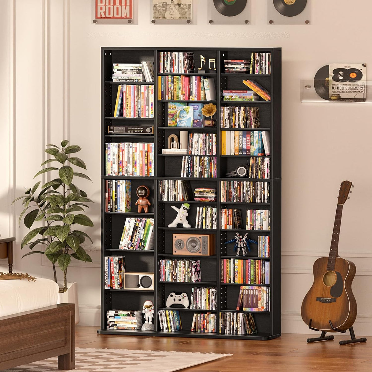 LELELINKY 11 Tier Tall Display Cabinet, Black Media Storage Cabinet