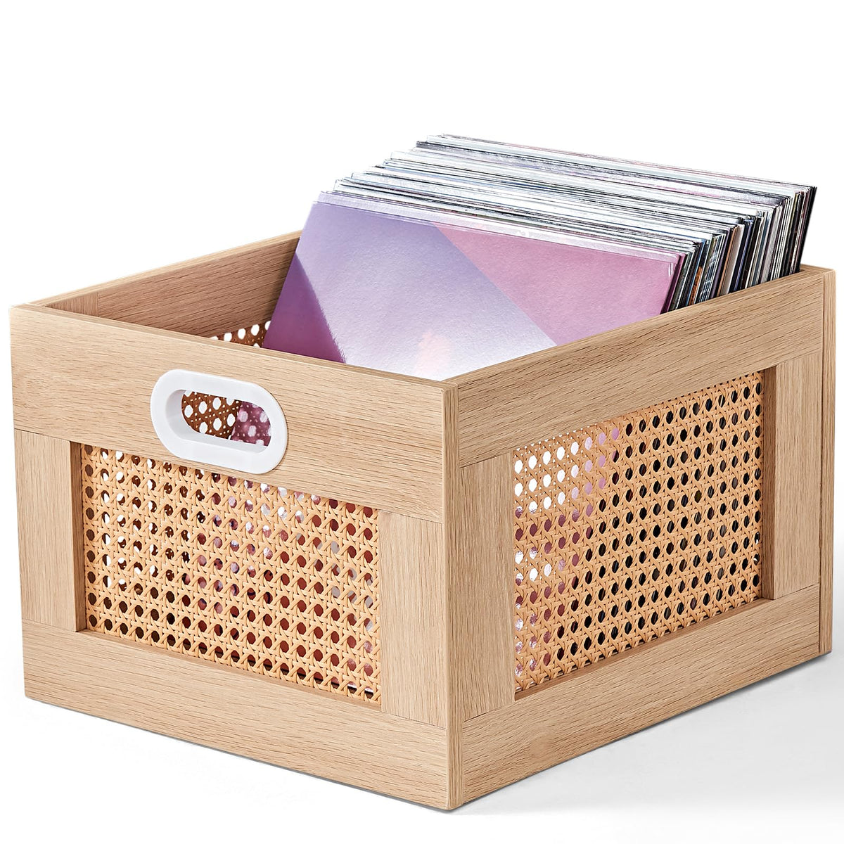 LELELINKY 2 Pack Vinyl Record Storage Crates, Rattan Vinyl Record Holder