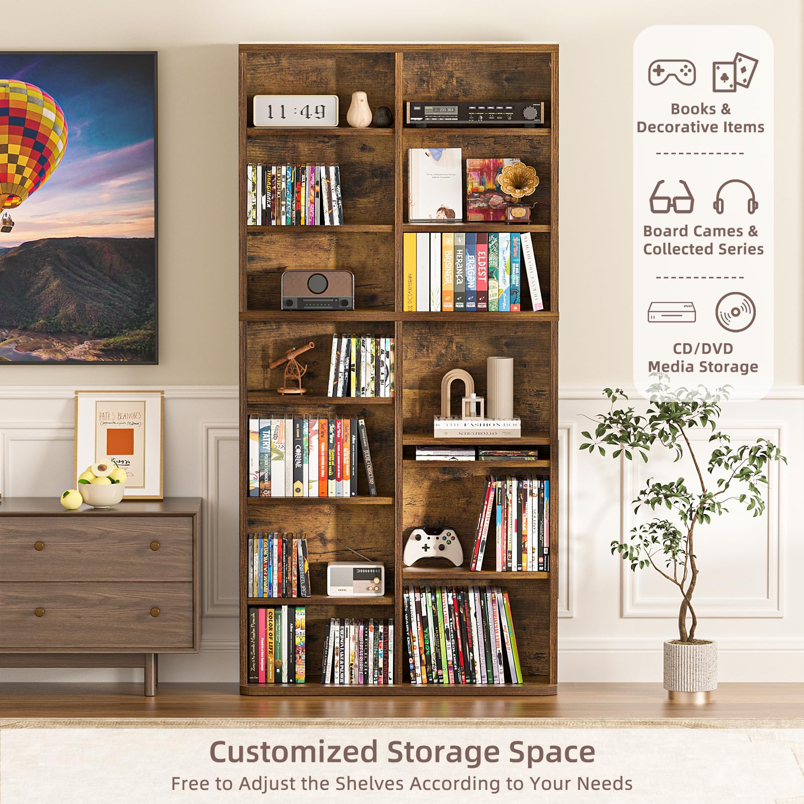 LELELINKY 11 Tier Tall Display Cabinet, Black Media Storage Cabinet