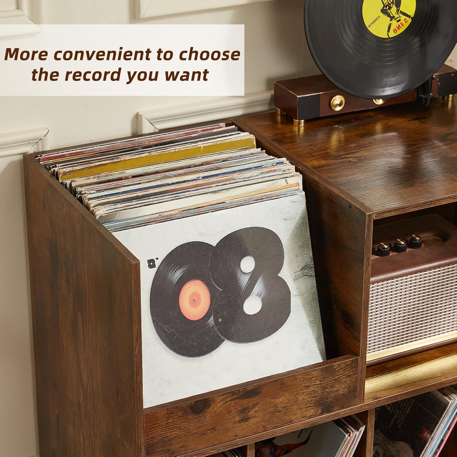 LELELINKY Large Record Player Stand, 48‘’Turntable Stand with Storage, Vinyl Record Holder with Display Area, Record Player Table Holds Up to 450 Albums, Record Stand for Music Room Living Room