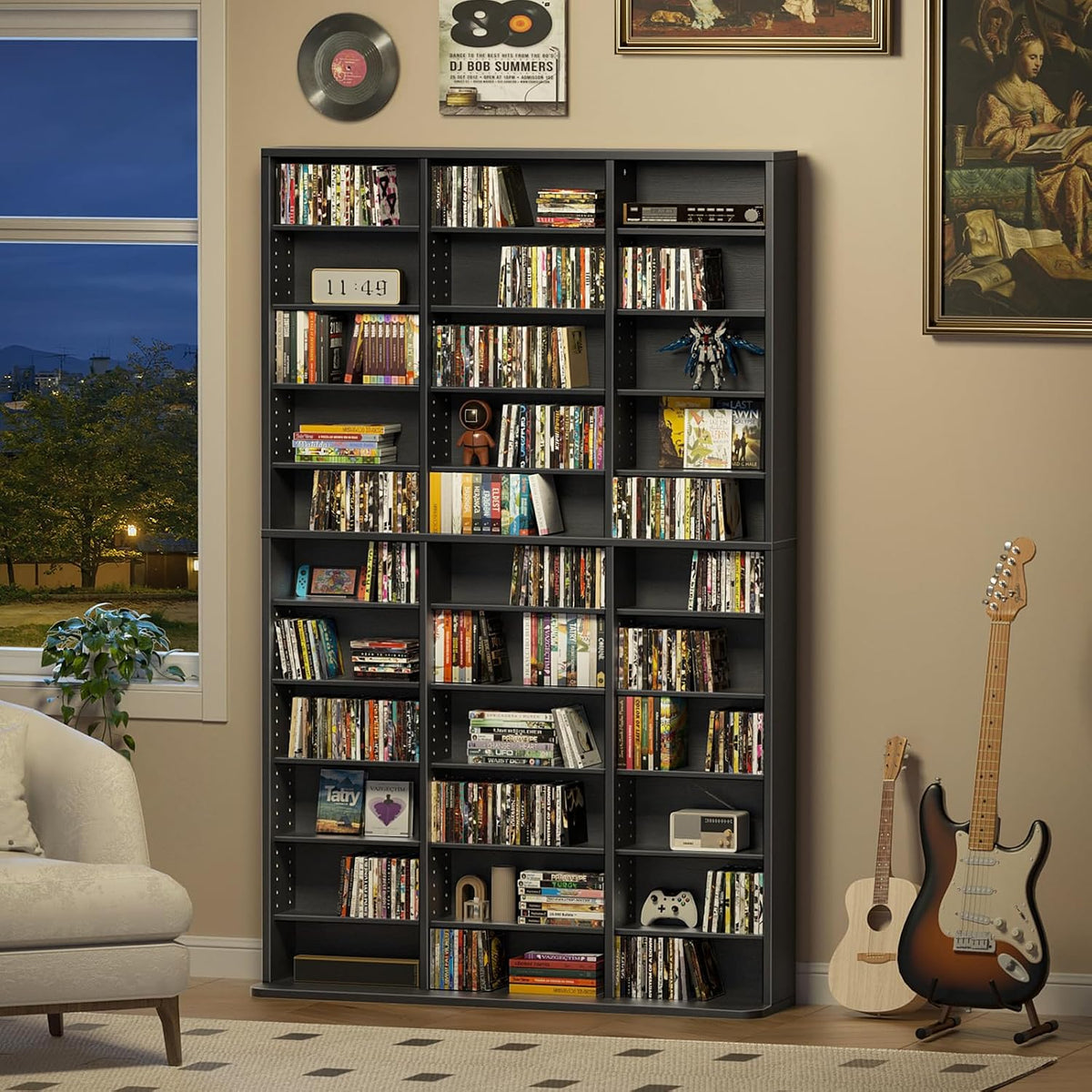 LELELINKY 11 Tier Tall Display Cabinet, Black Media Storage Cabinet