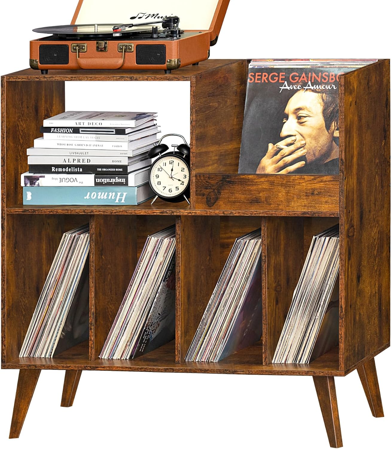 LELELINKY Large Record Player Stand, Turntable Stand with Storage, Vinyl Record Holder with Display Area, Record Player Table Holds Up to 300 Albums, Record Stand for Music Room Living Room-Brown