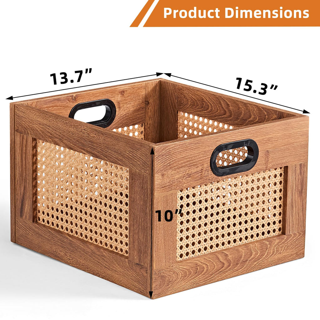 LELELINKY 2 Pack Vinyl Record Storage Crates, Rattan Vinyl Record Holder