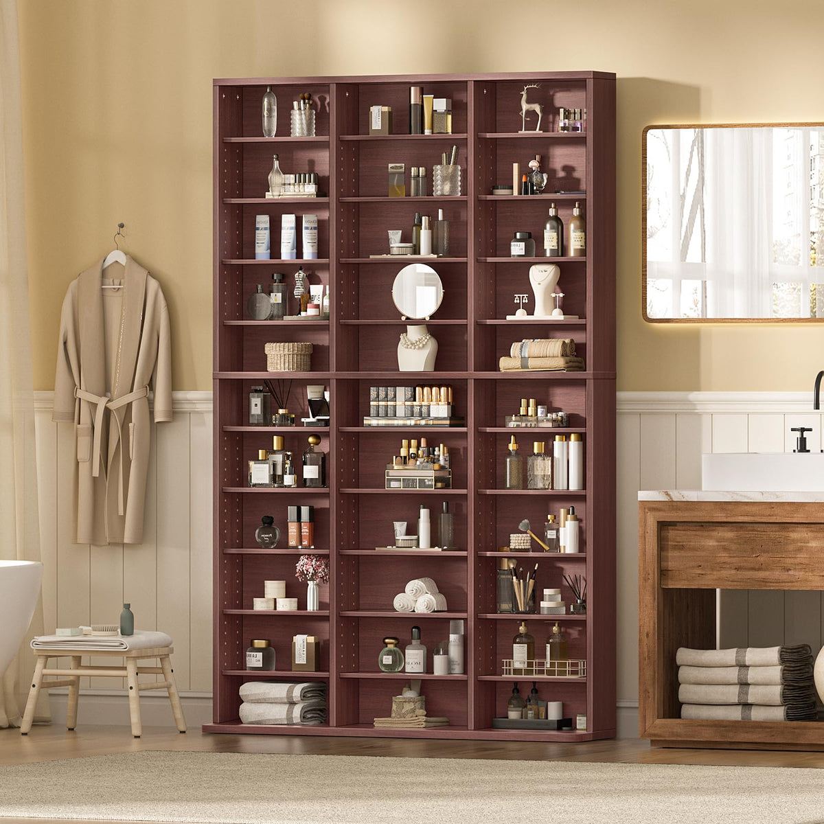 LELELINKY 11 Tier Tall Display Cabinet, Black Media Storage Cabinet