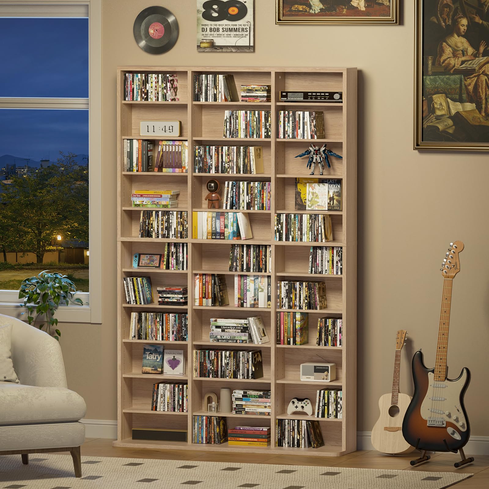 LELELINKY 11 Tier Tall Display Cabinet, Black Media Storage Cabinet