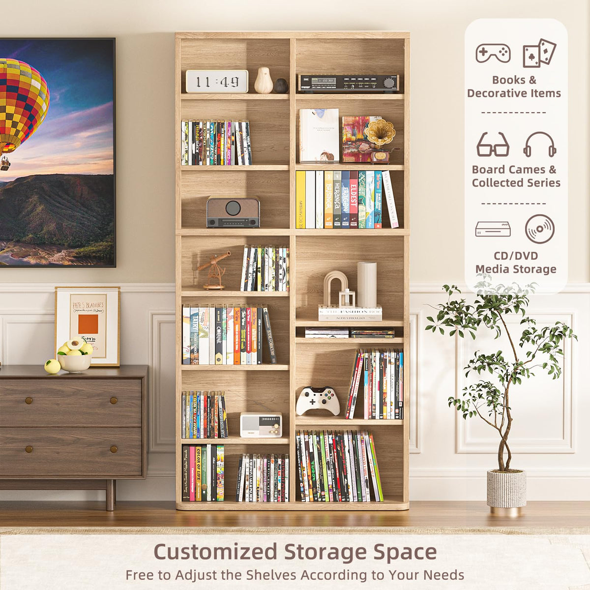 LELELINKY 11 Tier Tall Display Cabinet, Black Media Storage Cabinet
