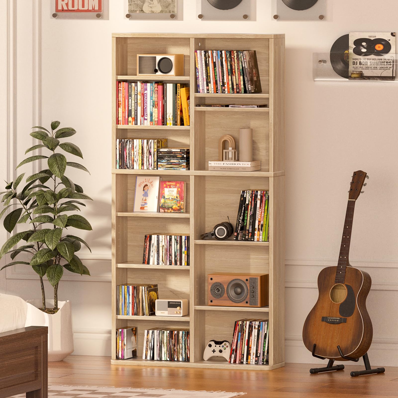LELELINKY 11 Tier Tall Display Cabinet, Black Media Storage Cabinet