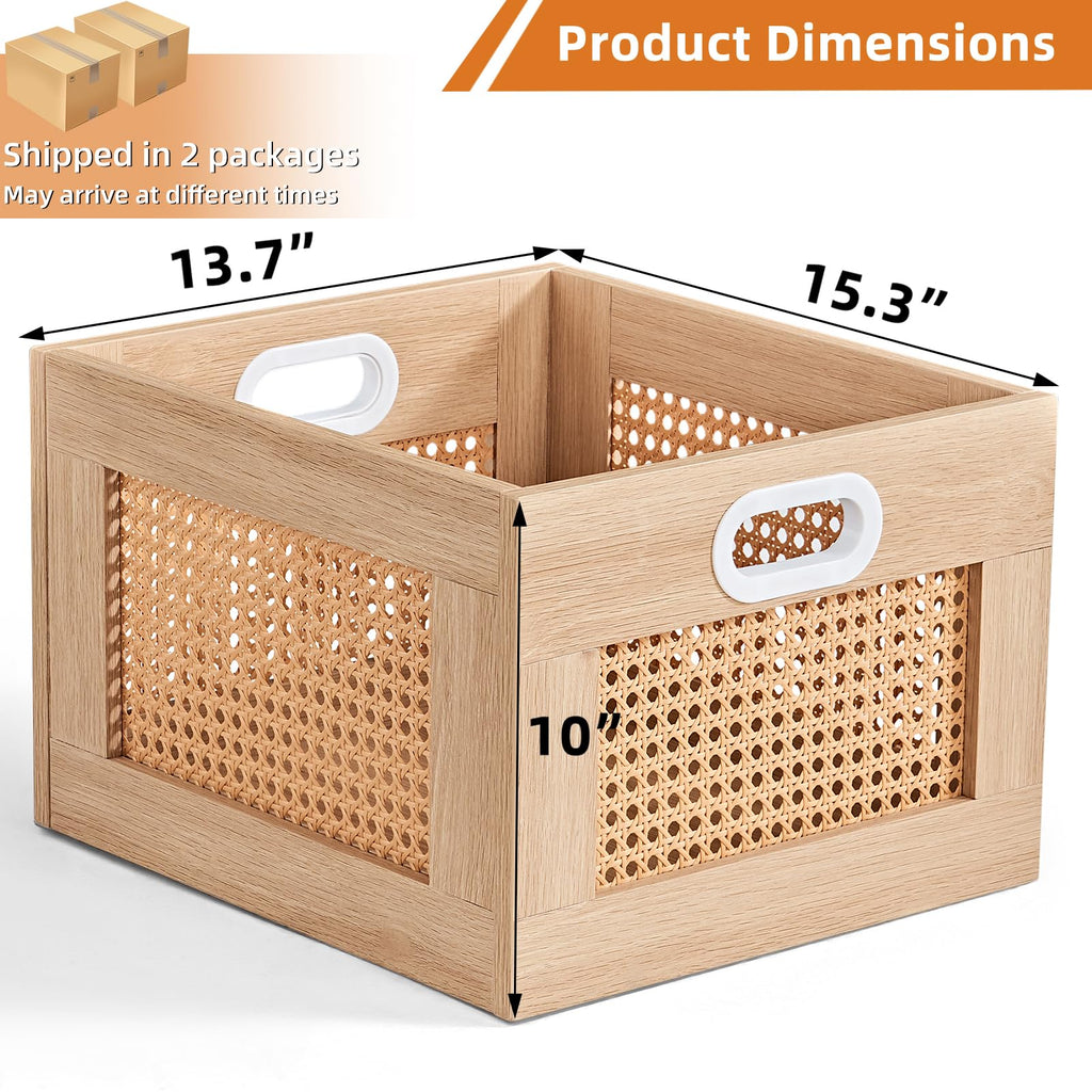LELELINKY 2 Pack Vinyl Record Storage Crates, Rattan Vinyl Record Holder