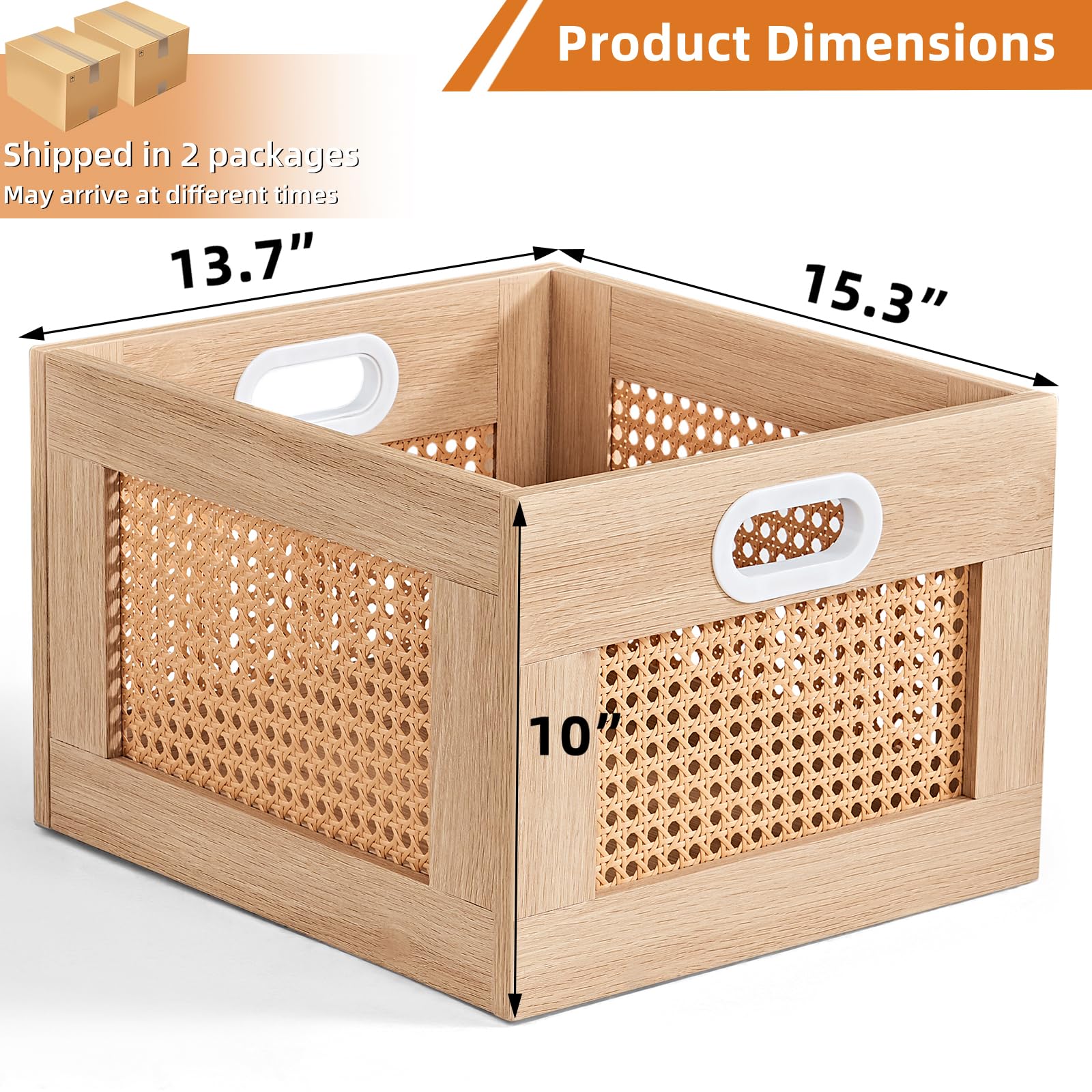 LELELINKY 2 Pack Vinyl Record Storage Crates, Rattan Vinyl Record Holder