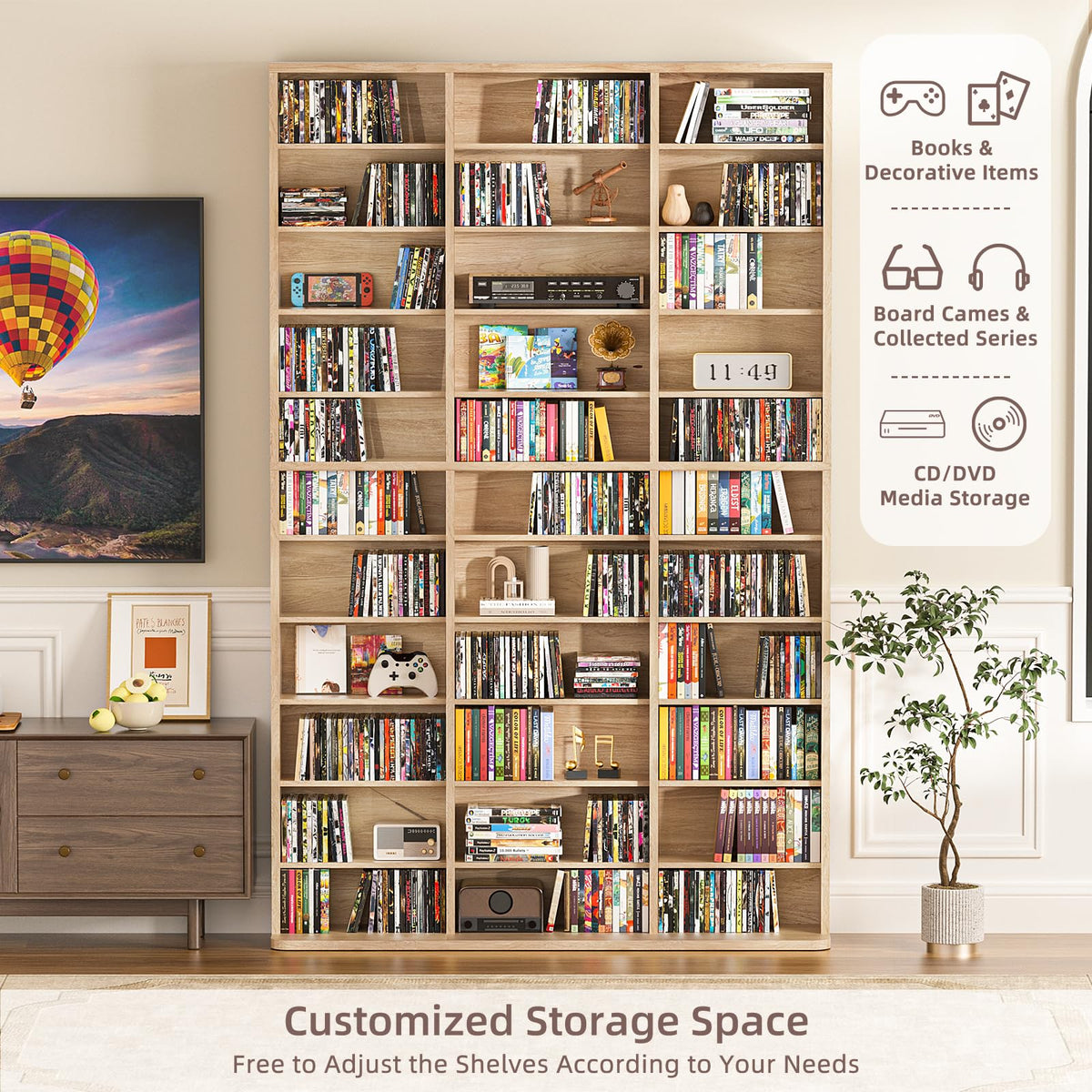 LELELINKY 11 Tier Tall Display Cabinet, Black Media Storage Cabinet