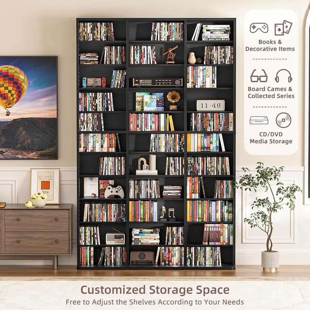 LELELINKY 11 Tier Tall Display Cabinet, Black Media Storage Cabinet