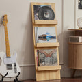 LELELINKY Wall Mount Vinyl Record Holder with 3 Tier Display Shelf, 47.5'' Tall Record Storage Magazine Holder, Book Shelf Holder Holds Up to 15 Vinyls Albums/CD for Living Room, Concert Hall, Natural