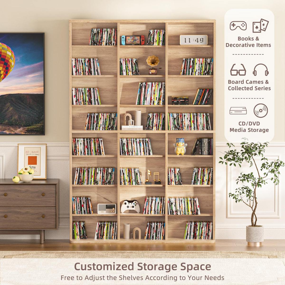 LELELINKY 11 Tier Tall Display Cabinet, Black Media Storage Cabinet