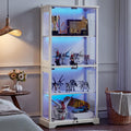 LELELINKY Farmhouse Display Cabinet with Glass Doors, Curio Cabinet with 3-Color LED Motion-Sensor Light, Walnut