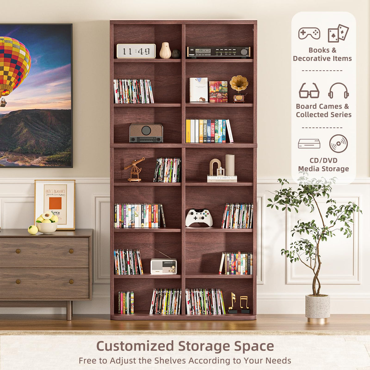 LELELINKY 11 Tier Tall Display Cabinet, Black Media Storage Cabinet